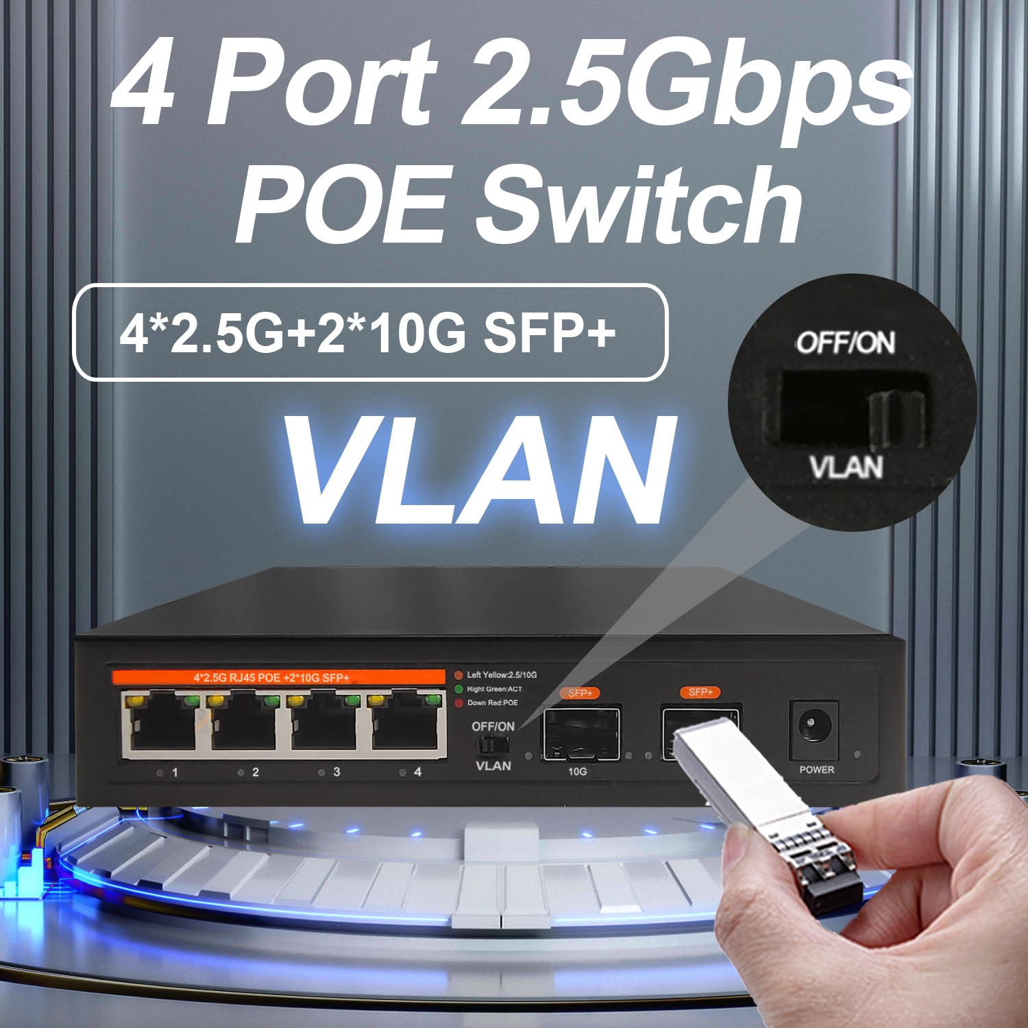 2.5G 4 Ports POE Ethernet Network Switch Unmanaged 65W VLAN 4*2.5G+2*10G SFP+ Uplink Ports WTD Fanless for Wireless AP VDI