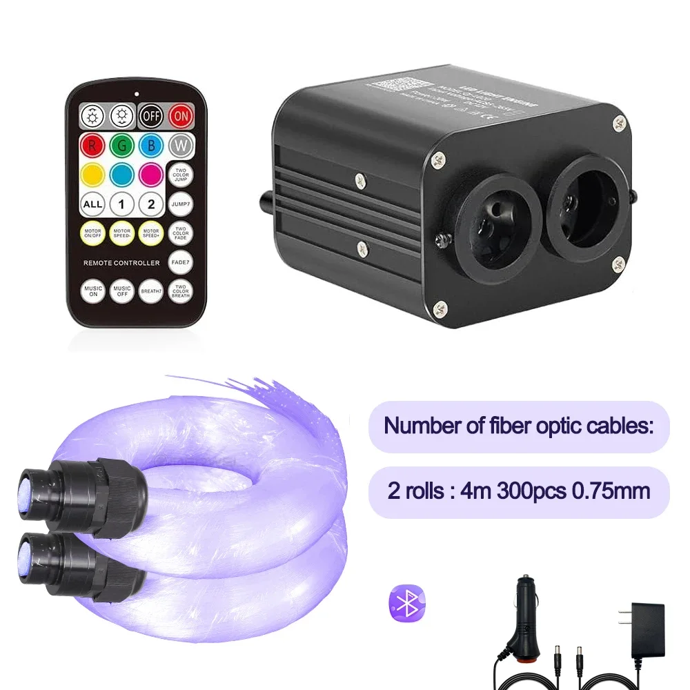 GIDERWEL Funkelndes LED-Glasfaserlicht, RGBW-Treiber, doppelte Farblichtquelle, DC12 V, 20 W, mit BluetoothP und Musikmodus für Auto-Sternenhimmel-Lampe 7