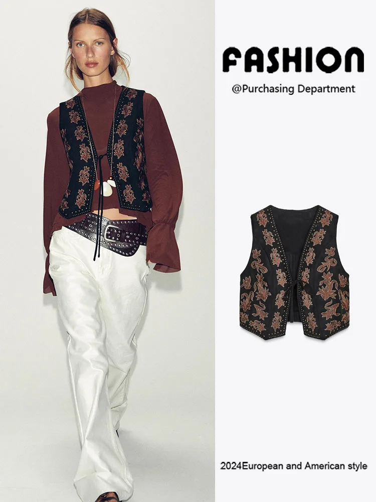 

Новый осенний женский вышитый бархатный жилет с эффектом бисера, модный этнический сценический костюм, дизайн из качественного материала