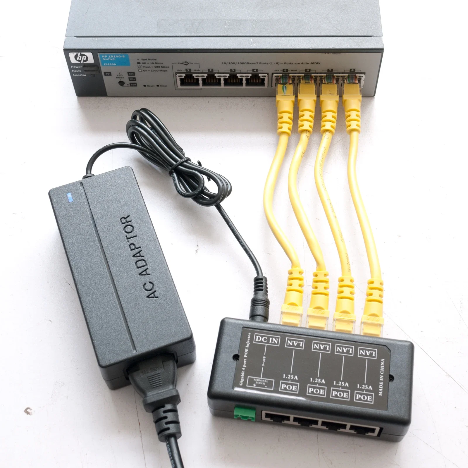 4 Ports Gigabit Passive PoE injector midspan Ethernet Adapter 24V3A 72Watt PSU