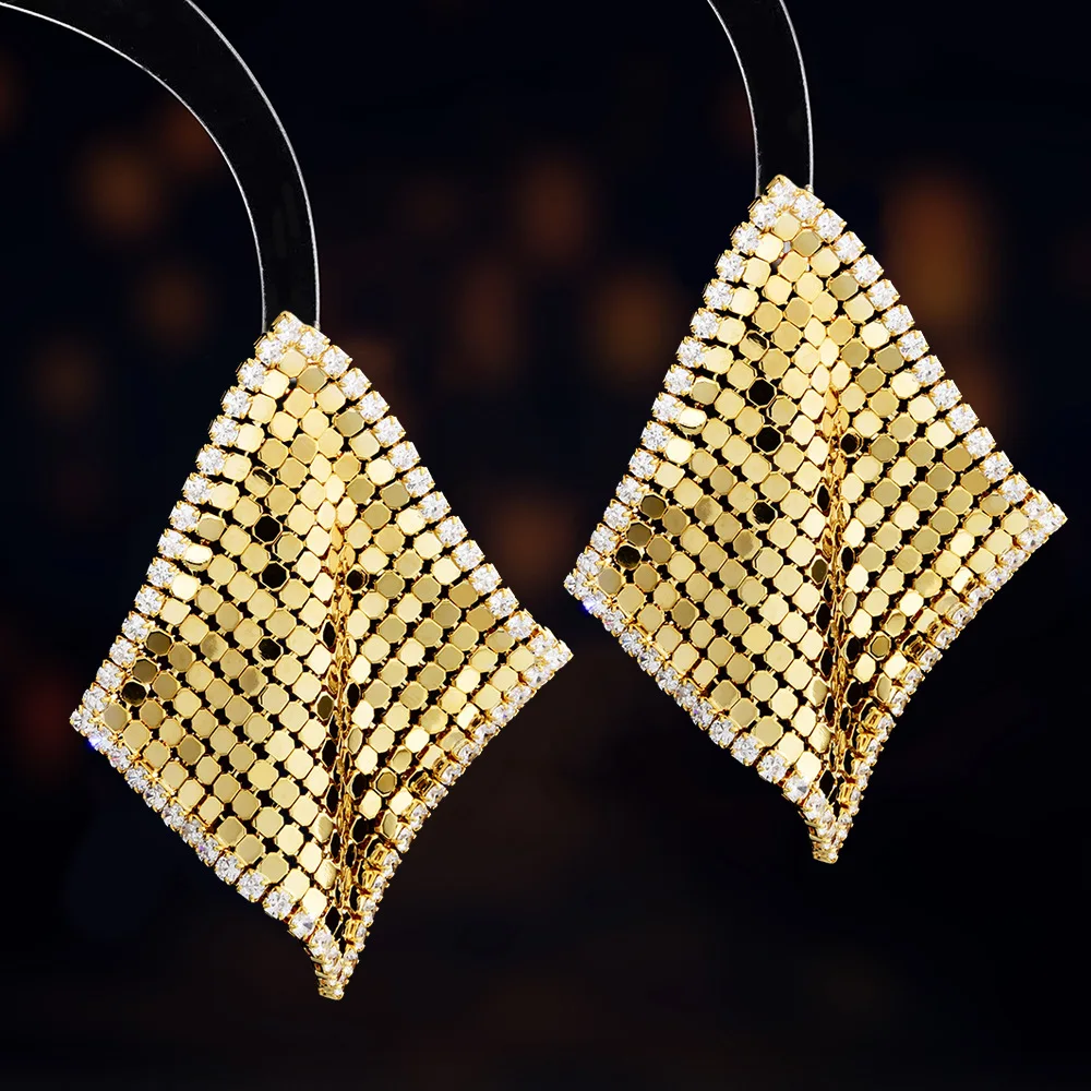 New cross-border fashionable daily commuting geometric rhombus diamond sequined tassel earrings unique temperament exquisite ear