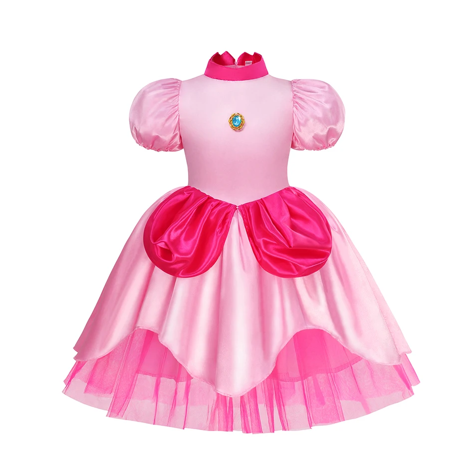 Pink Princess Party Dress for Little Girls Halloween Game Role Play Peach Cosplay Apparel Toddler Peach Carnival Purim Vestidos