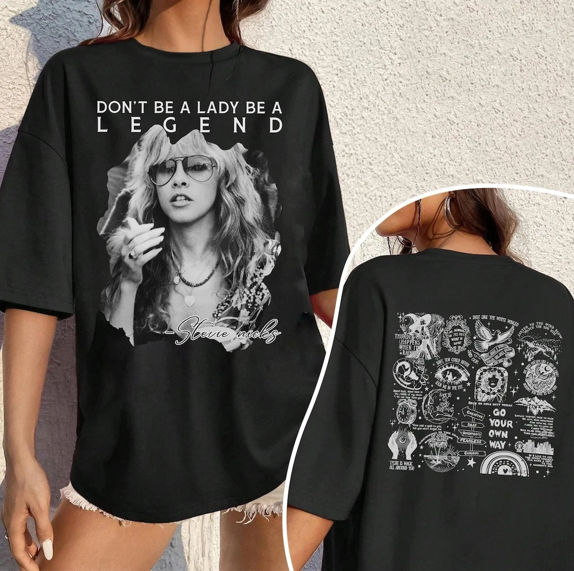 Don't Be A Lady Be A Legend Stevie Nicks T-shirt Music Tour Tee Men Women Summer Men's T-Shirt Black Casual Crew Neck Cotton Tee