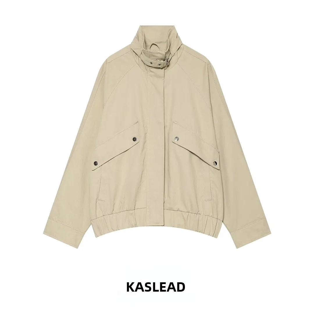 KASLEAD New Fashionable Women's Loose Pilot Jacket Stand Collar Street Style Polyester Fiber Summer Collection 6318042