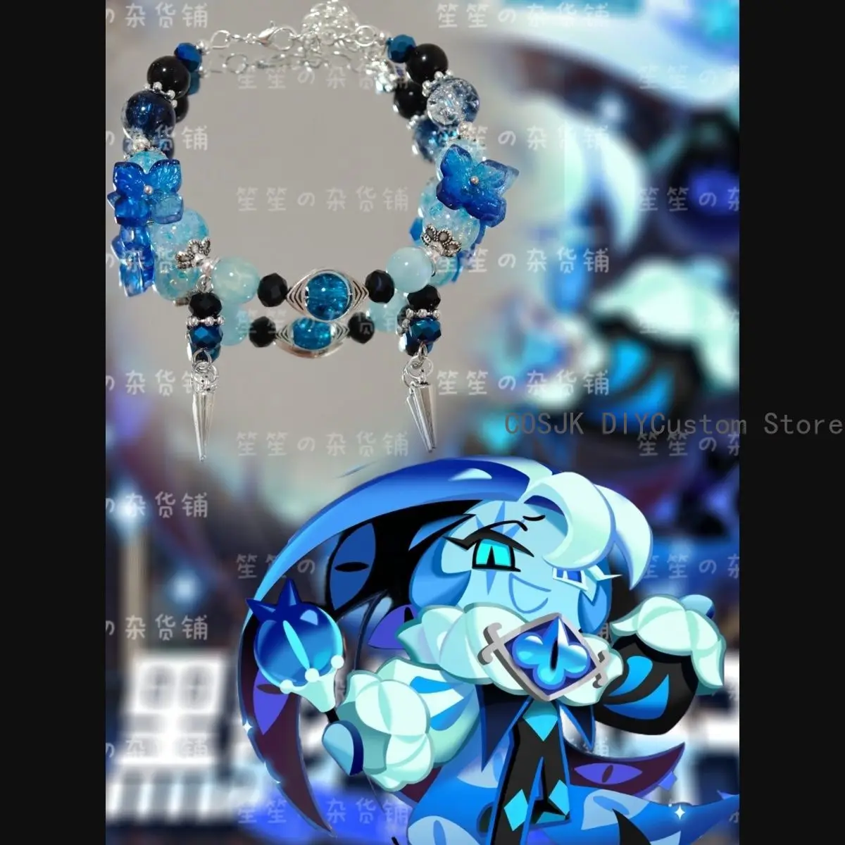 Cookie Run: Kingdom ‌ Pulsera de cadena hecha a mano con cuentas y colgante de galleta Shadow Milk, accesorios para pulseras, regalos DIY