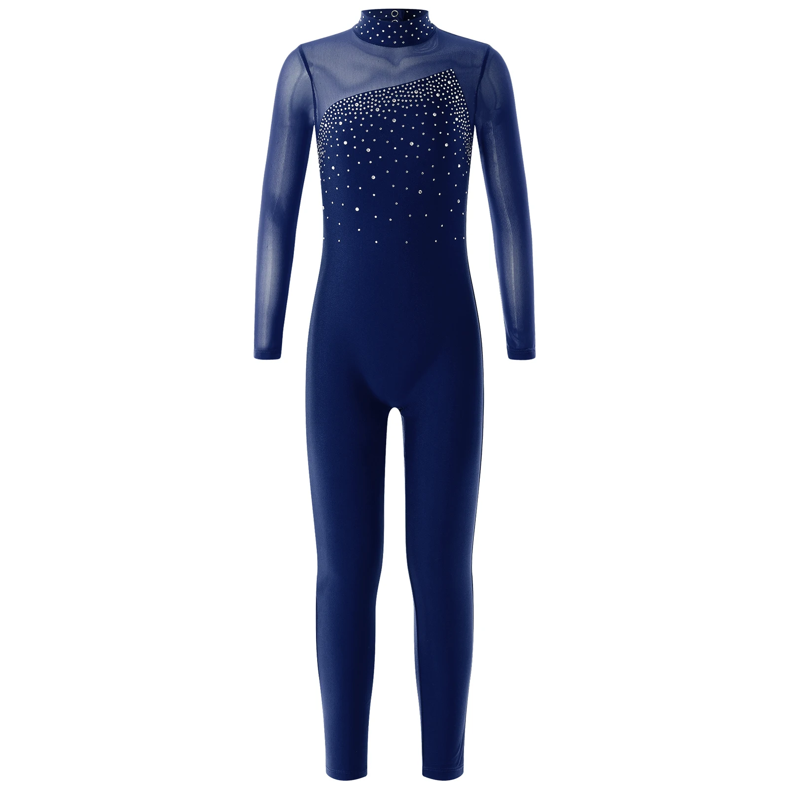 Teens Long Sleeve Gymnastics Jumpsuits Kids Shiny Rhinestone Skating Bodysuit for Girls Pants Children Ballet Dance Leotards