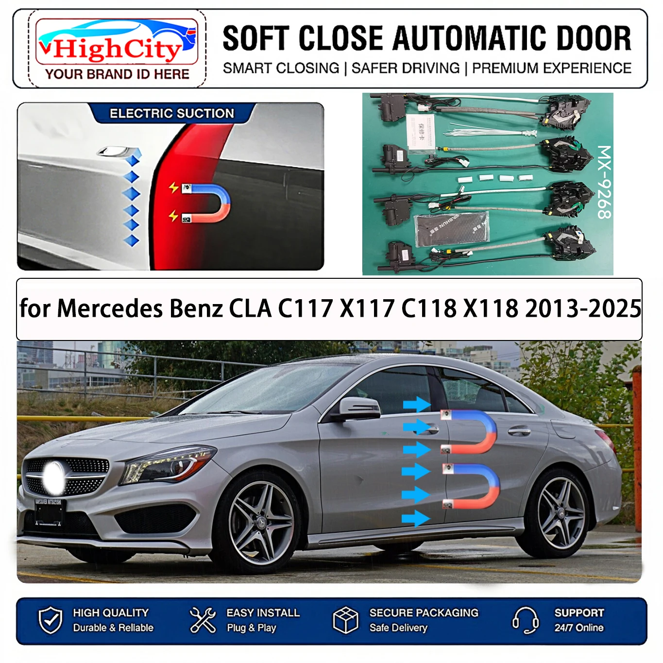 for Mercedes Benz CLA C117 X117 C118 X118 Electric Suction Soft Close Door Kit Smart Anti Pinch Auto Cinch Latch System No Slam