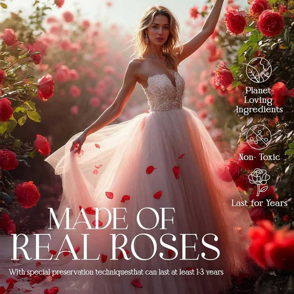 الورود المحفوظة في صندوق القلب - هدية الزهور الأبدية للنساء، عيد الميلاد، الذكرى السنوية - أحمر 27 قطعة #4