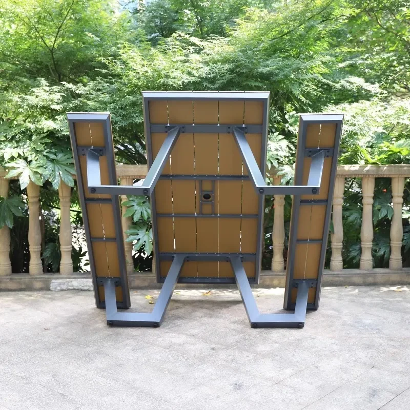 Outdoor Plastic Wood Table and Chair Set Waterproof Sunproof Garden Patio Furniture Leisure Park Courtyard One Piece