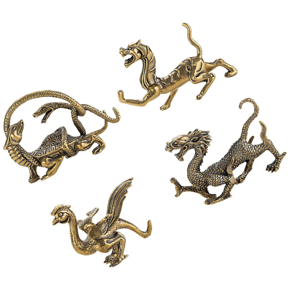 

4pcs Ancient Animal Figurines Brass Chinese Statues Vintage Garden Decor Desktop Sculpture For Shelf Table Home