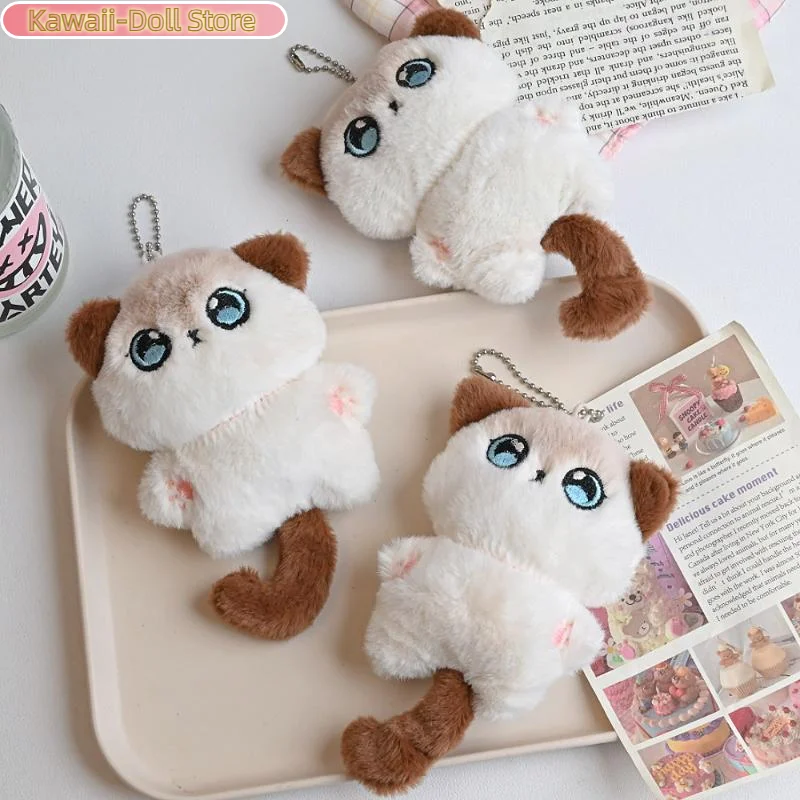 1 قطعة سلسلة المفاتيح القطيفة لطيف الكرتون وشاح الذيل هريرة سيامي هريرة محشوة دمية ظهره قلادة اكسسوارات الهدايا #3