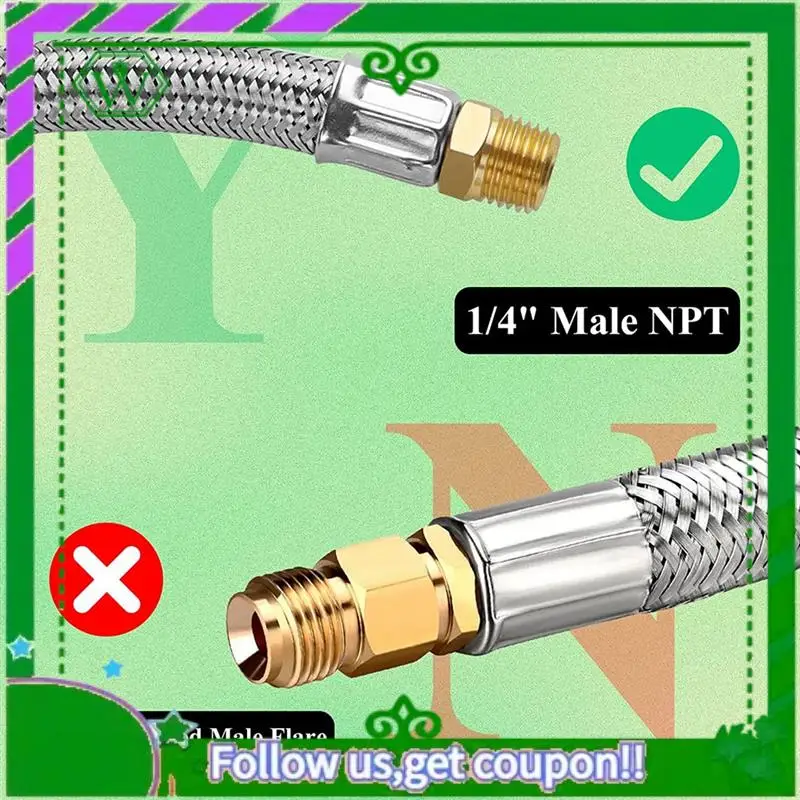 AC34-2 Pack RV Propane Hose With Gauge For 5-40Lb Tanks - Stainless Braided Propane Hose Quick Connect
