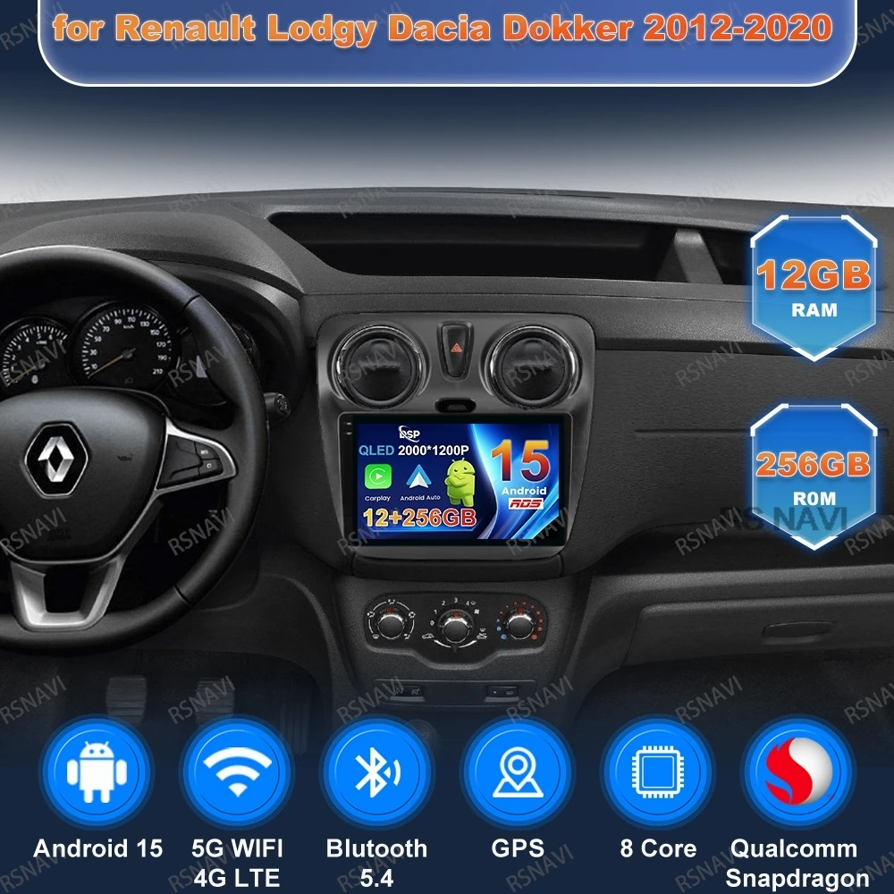 

Car Radio Andoird 15 For Renault Lodgy Dacia Dokker 2012-2020 GPS Navigation DVD Autoradio BT DSP Stereo Multimedia Viedo Player