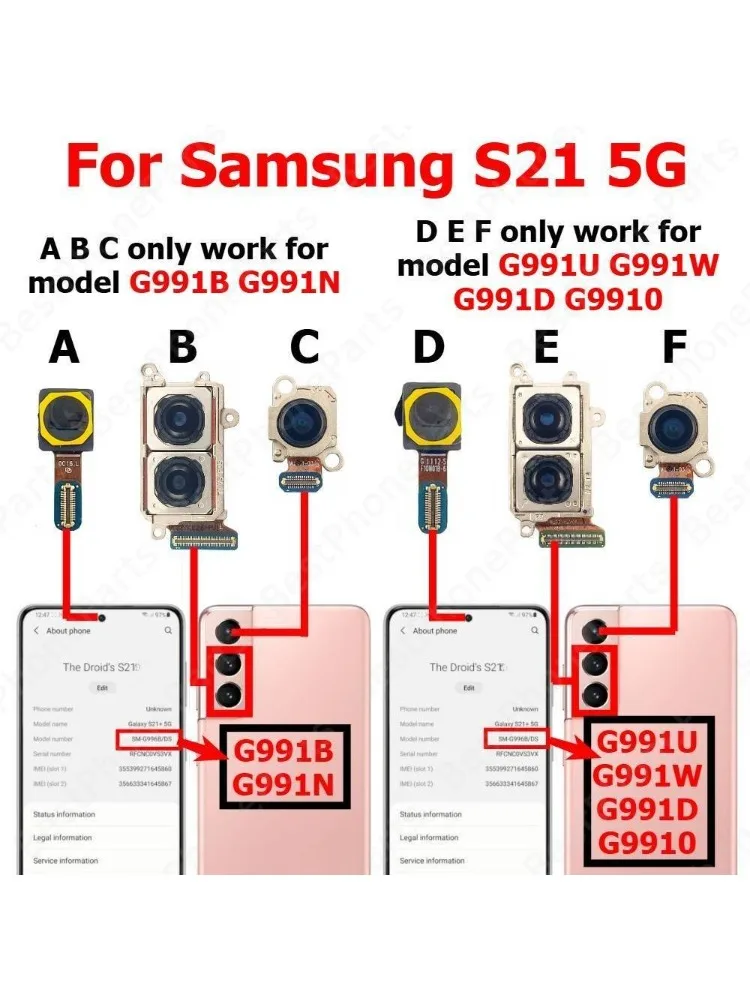 Tylna i przednia kamera do Samsunga S21 5G G991, tylna kamera, przednia kamera selfie, moduł kamery, części zamienne do telefonu komórkowego — zdjęcie produktu 2