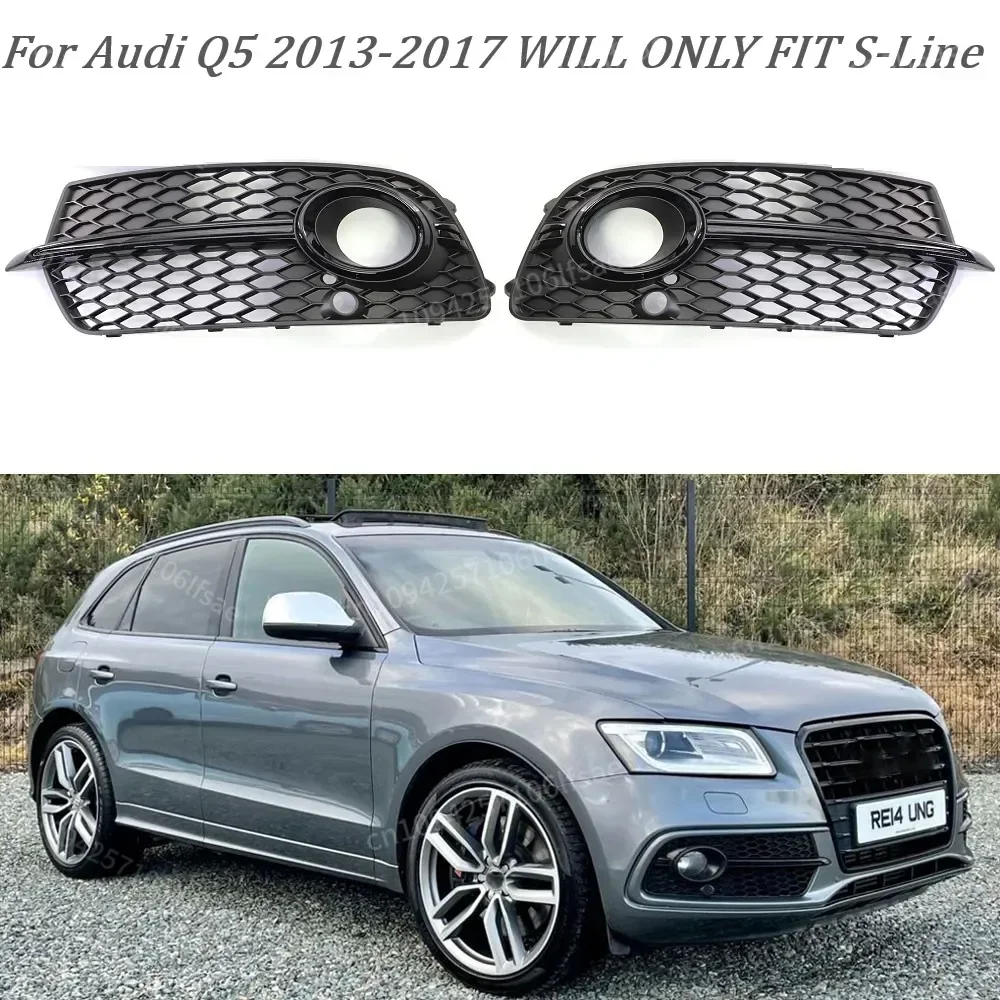 

2X Left Right Side Front Fog Light Grill Grille Cover For Q5 SLine SQ5 4 Door Sport 2014-2017 Honeycomb Hex Fog Lamp Grills
