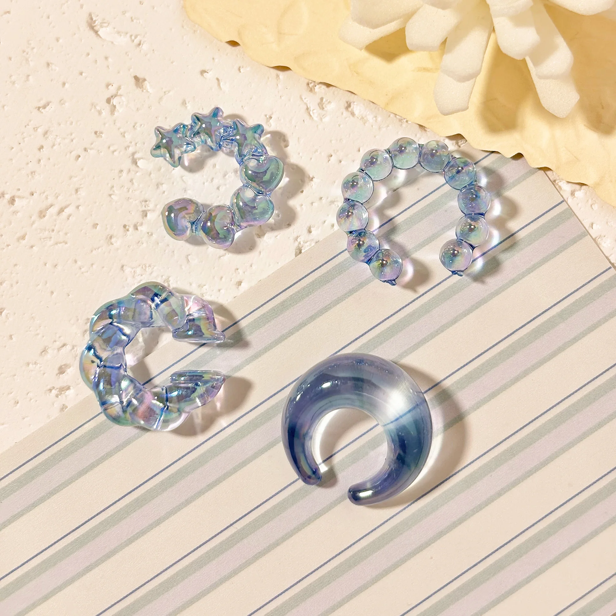 4 قطعة مجموعة الأصفاد الأذن النساء الخيوط موضة أوروبا الولايات المتحدة شفافة ملونة الدوبامين غير النظامية C شكل كليب على أقراط مجوهرات #2