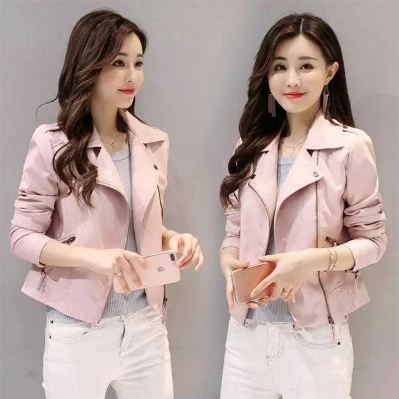 Slim Fit Female Coat Zip-up Sale Pretty Cheap New Products Women's Leather Jackets Clothing Promotion Long Sleeve Korean Style