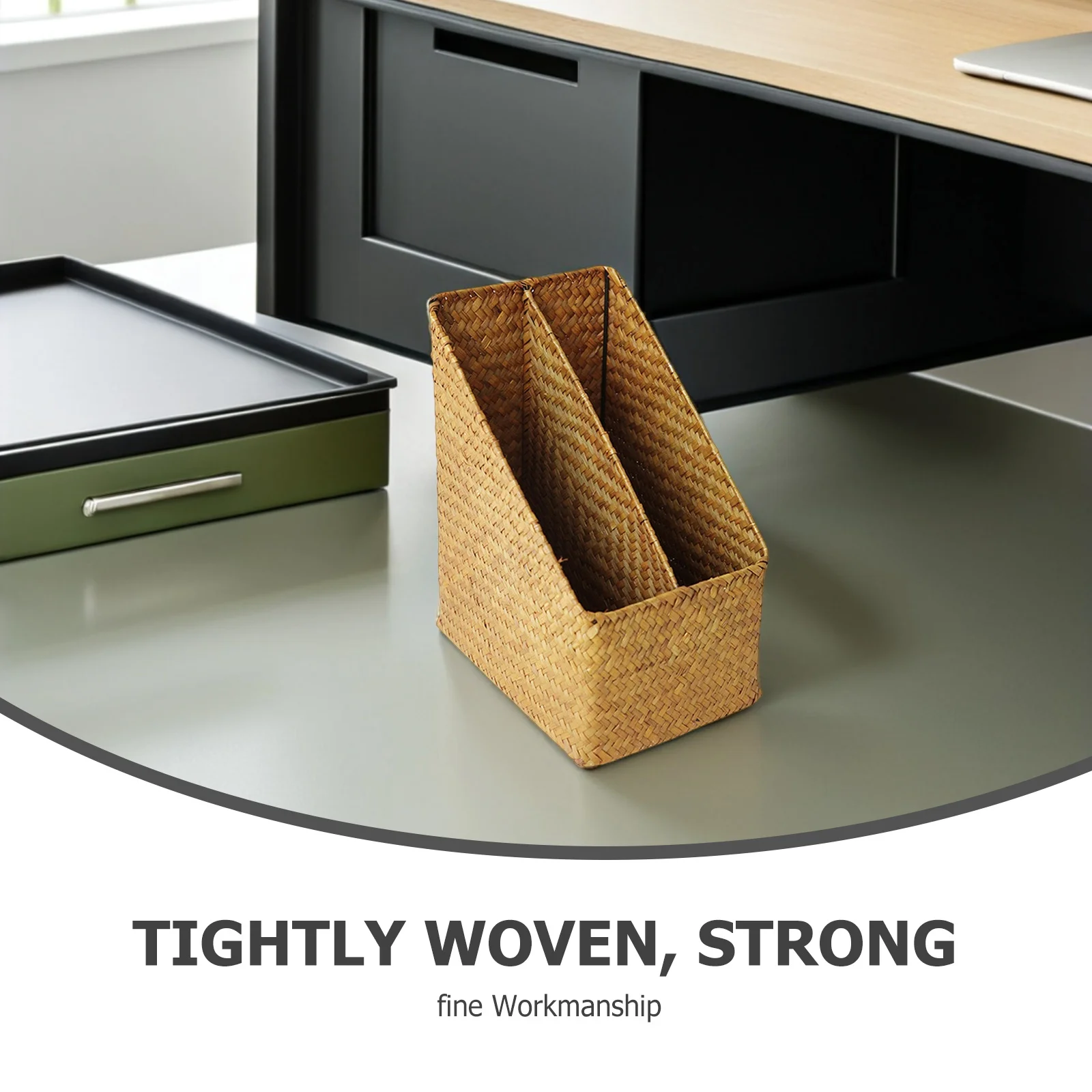 Kotak Penyimpanan Dokumen Anyaman Jerami Tebal untuk Perpustakaan, Kantor, Meja Belajar, Penyimpanan Buku, Kotak Penyimpanan Dokumen Anyaman