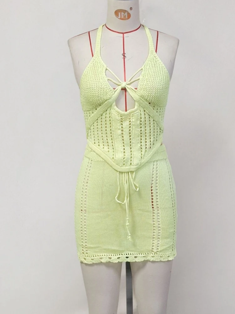 

2026 Women Beach 2 Piece Sets Bikini Cover-Ups Sleeveless Tops And Mini Skirt Sexy Ladies Swimming Cover Up Bathing Suit
