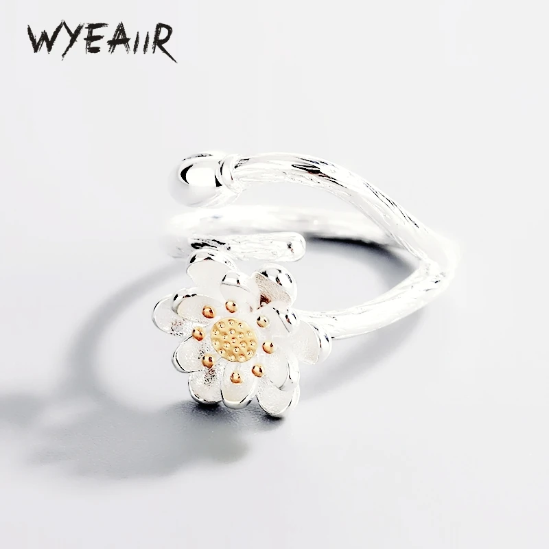 

WYEAIIR стерлингового серебра 925 пробы оригинальное кольцо ручной работы с лотосом изменяемого размера для женщин ювелирные изделия