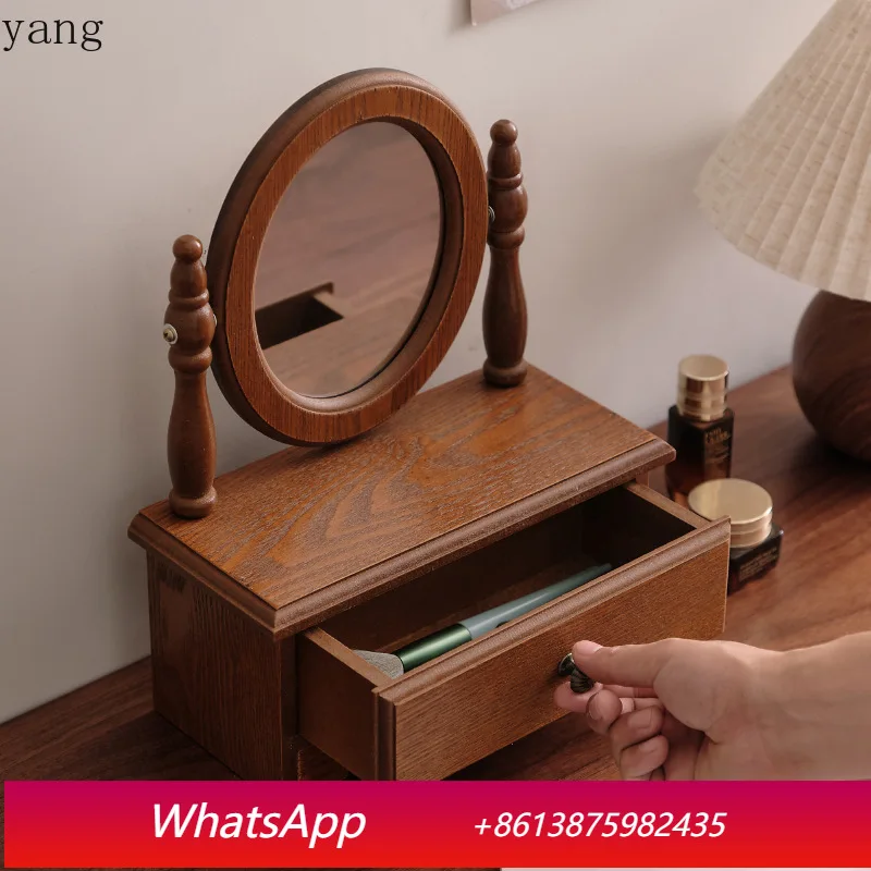 

LMM wooden makeup mirror desktop desktop decoration can stand girls bedroom dressing mirror