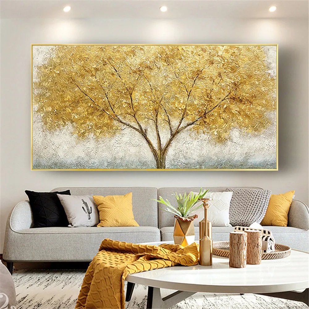 

Original 100% Handmade Golden Leaves Modern Oil Painting On Canvas Gold Foil Wall Art Pictures For Living Room Home Decor Poster