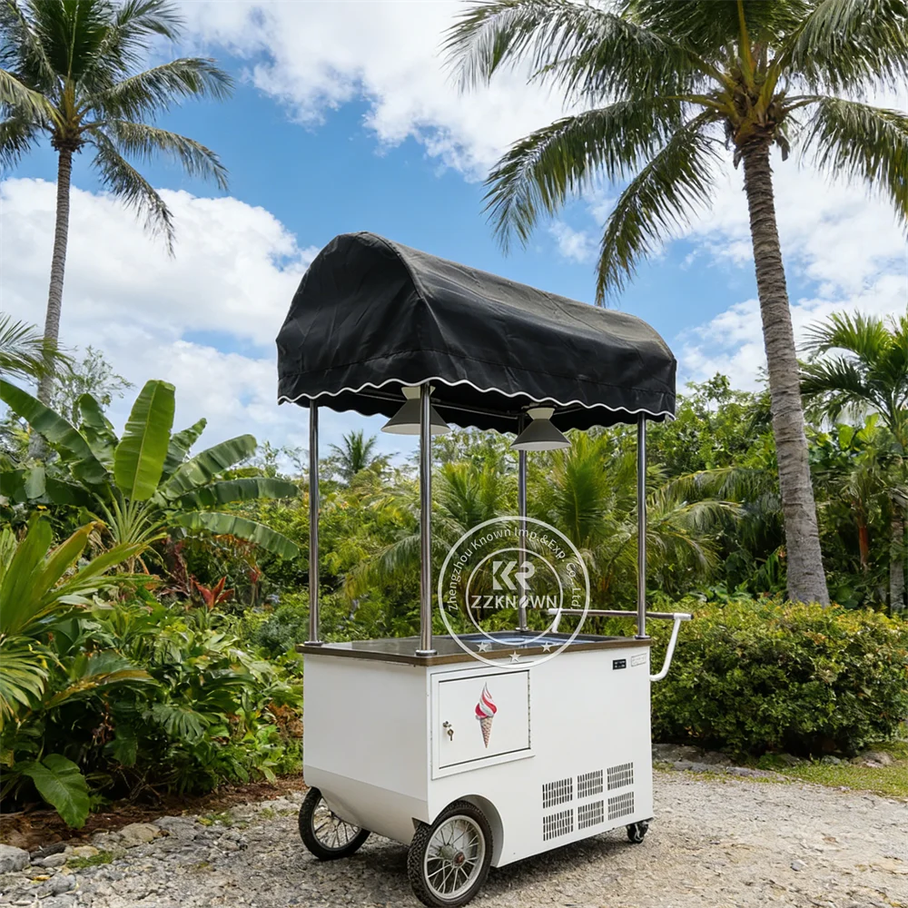 Custom Ice Cream Cart Outdoor Street Snack Kiosk Beverage Dessert Summer Festival Snack Push Cart For Street Festival