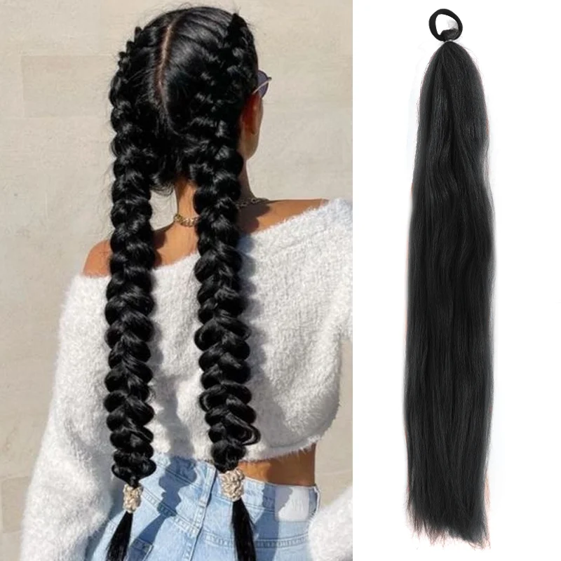 LUPU synthetische paardenstaartverlenging met elastische stropdas haarband 26" lange rechte gekleurde vlecht paardenstaart ombre roze paars blauw
