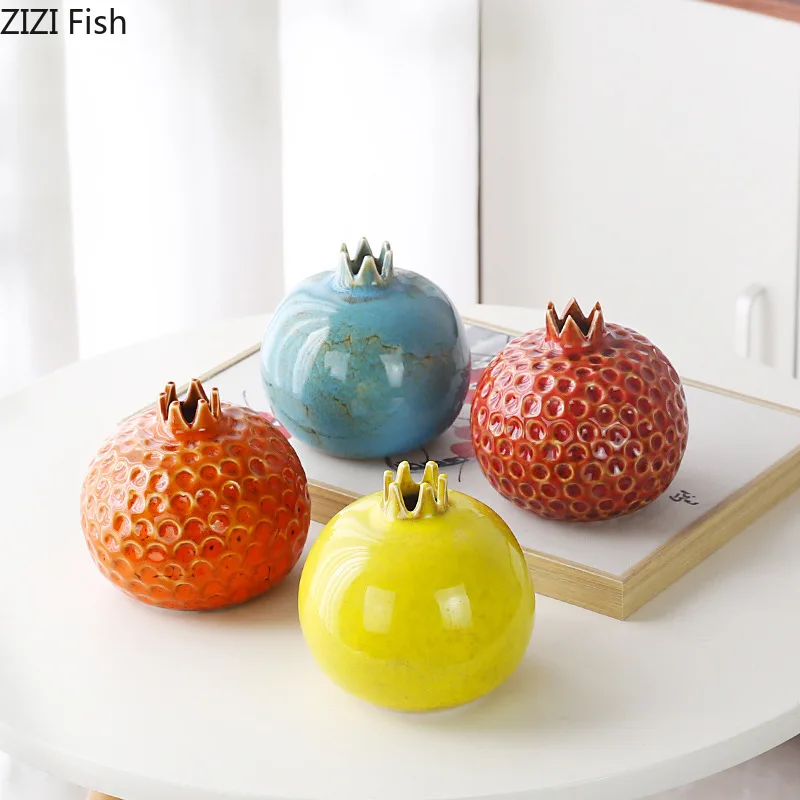 Ceramic Pomegranate Vase Ornament Flower Arrangement Small Mouth Decorative Vases Hydroponic Vase Dried Flower Vases Crafts