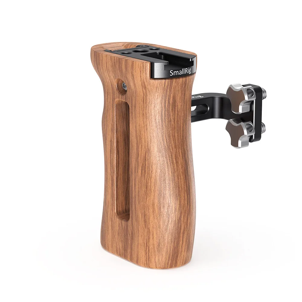 SmallRig Universele houten zijhandgreep voor DSLR-camerakooi met koude schoen voor 1/4”-20 draden met 18 mm afstand aan de zijkant -2093C
