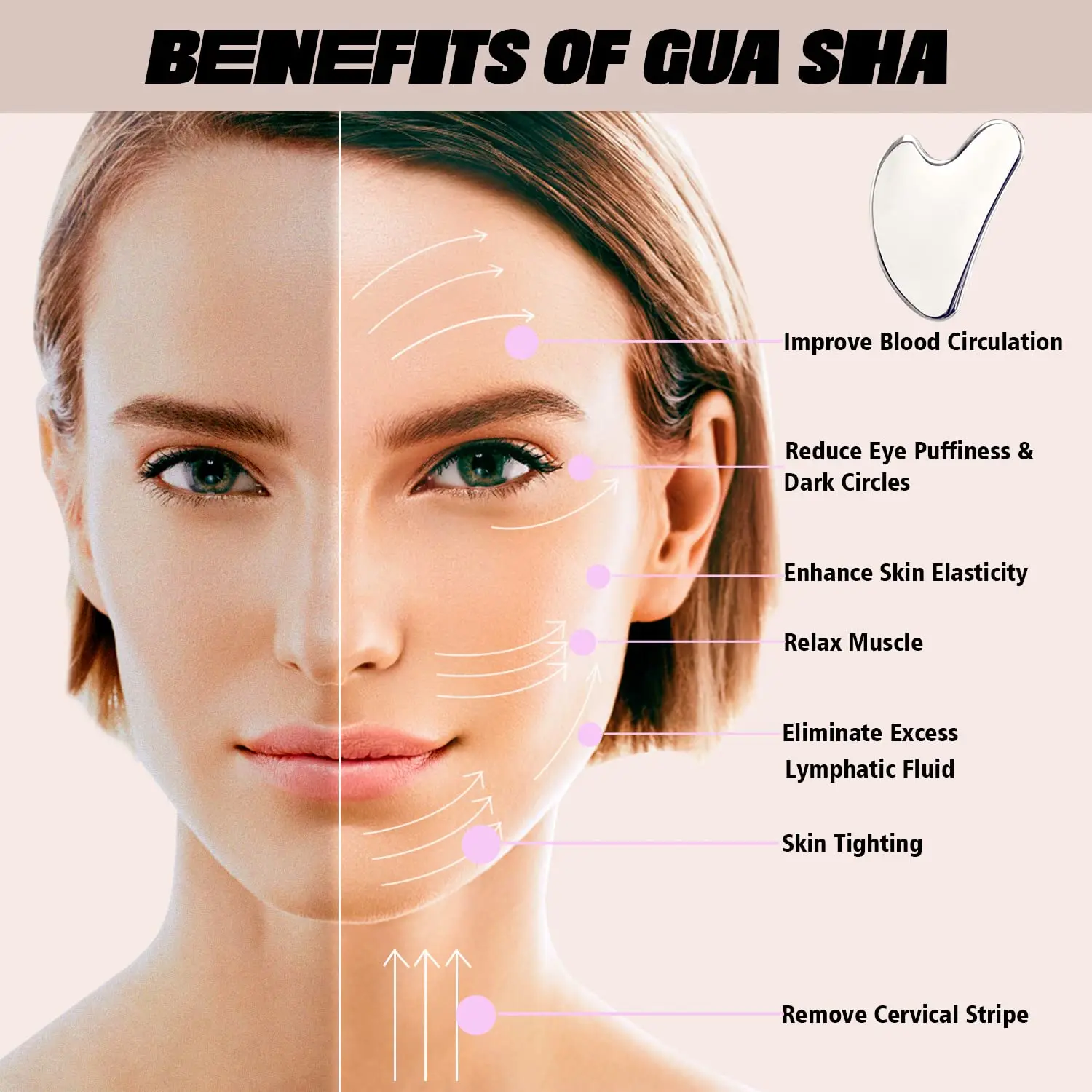 Gua Shua Steel Plate Gua Sha Facial Tools Scraping Massage Tool Stainless Steel SUS304 Smooth SPA Therapy For Face