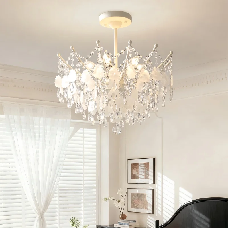 French K9 Crystal Chandelier Luxury Vintage Blue/white Natural Shell Pendant Light For Romantic Villa Living Dining Room Bedroom