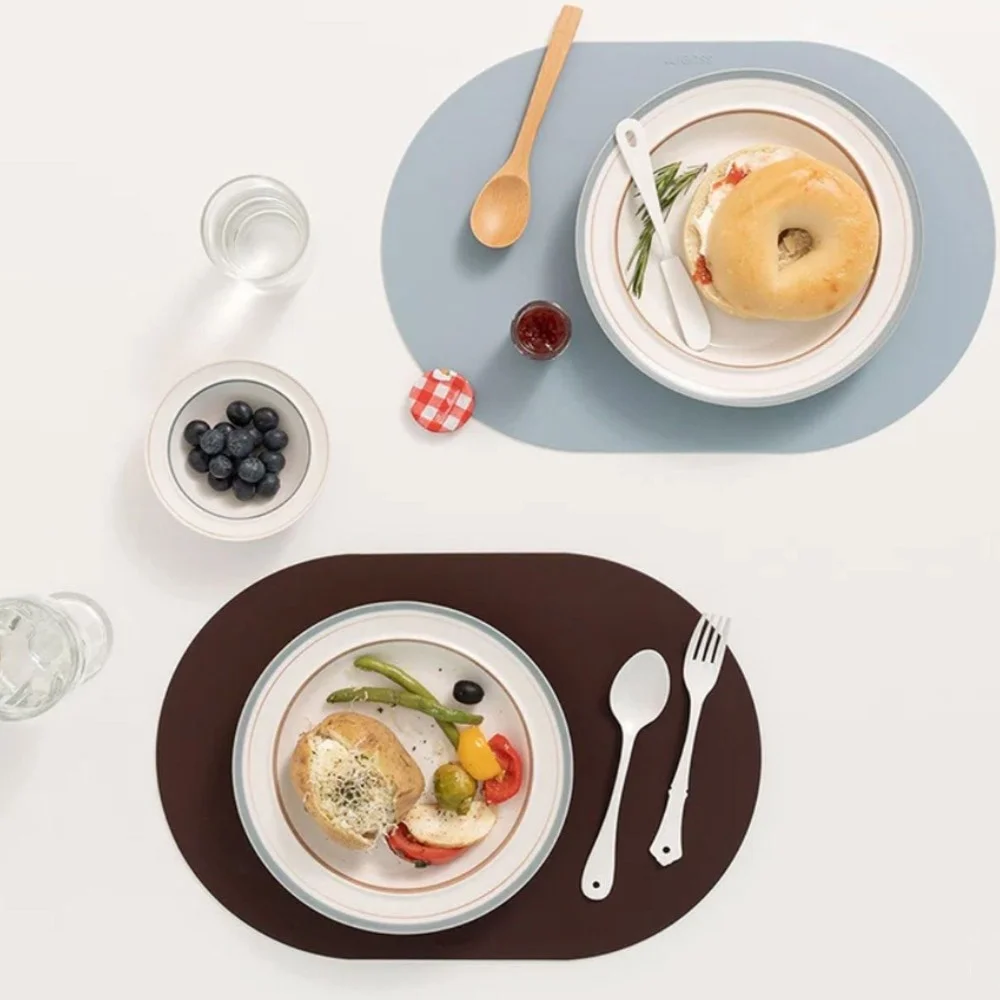Nordic Elliptical Double-Sided Placemats 1/2/6PCS Set PU Leather Table Mat Heat Insulation Disc Tableware Pad for Dining Table