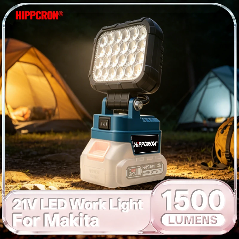 

Hipporon 21V LED Work Light 1500 Lumens Ultra Bright 4700K White Adjustable Bracket & Portable for Makita 18V/21V Batteries