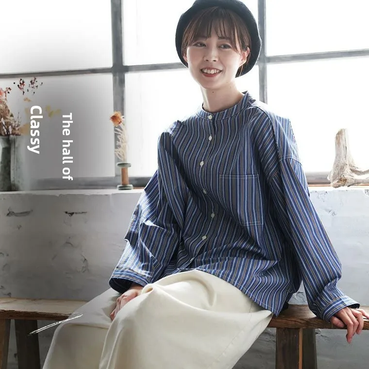 

Spring 2026 Casual Waed Cotton Striped round Ne Loose Fit irt Japanese Sle Versatile Comfortable Breathable Women's S...