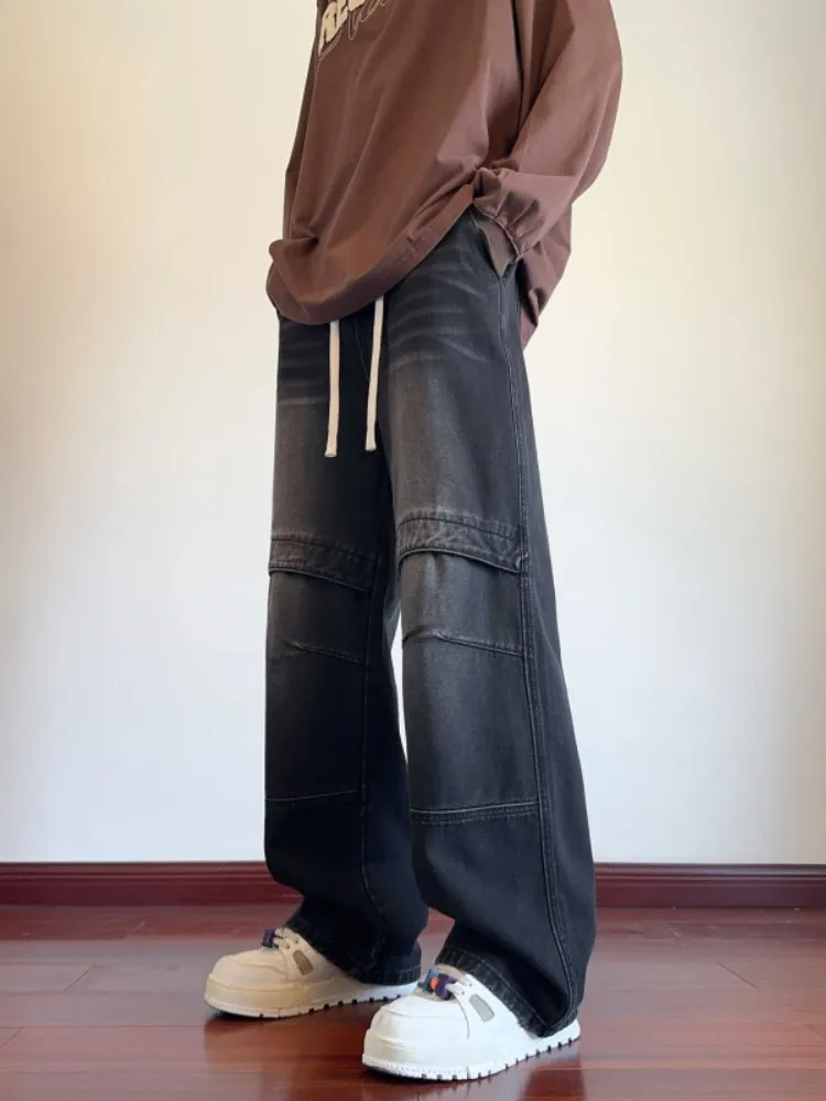 

American Sle Retro Patchwork Men's Jeans Spring Autumn Waed Loose Straight Leg Wide Leg Pants Youth Trend Wear Resistant