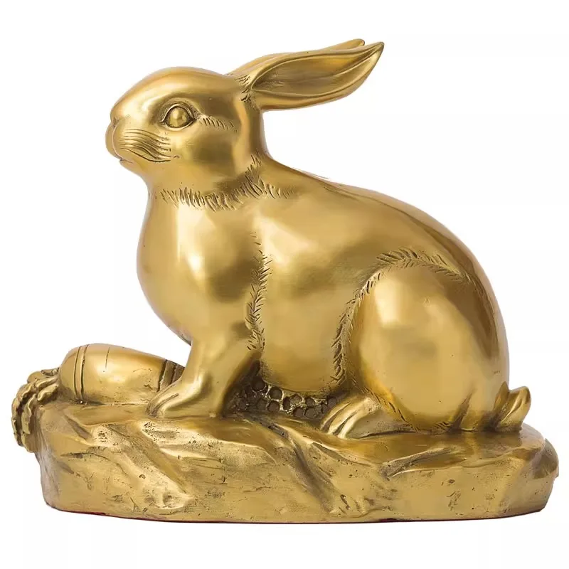 Copper rabbit ornament, office desk, home decoration