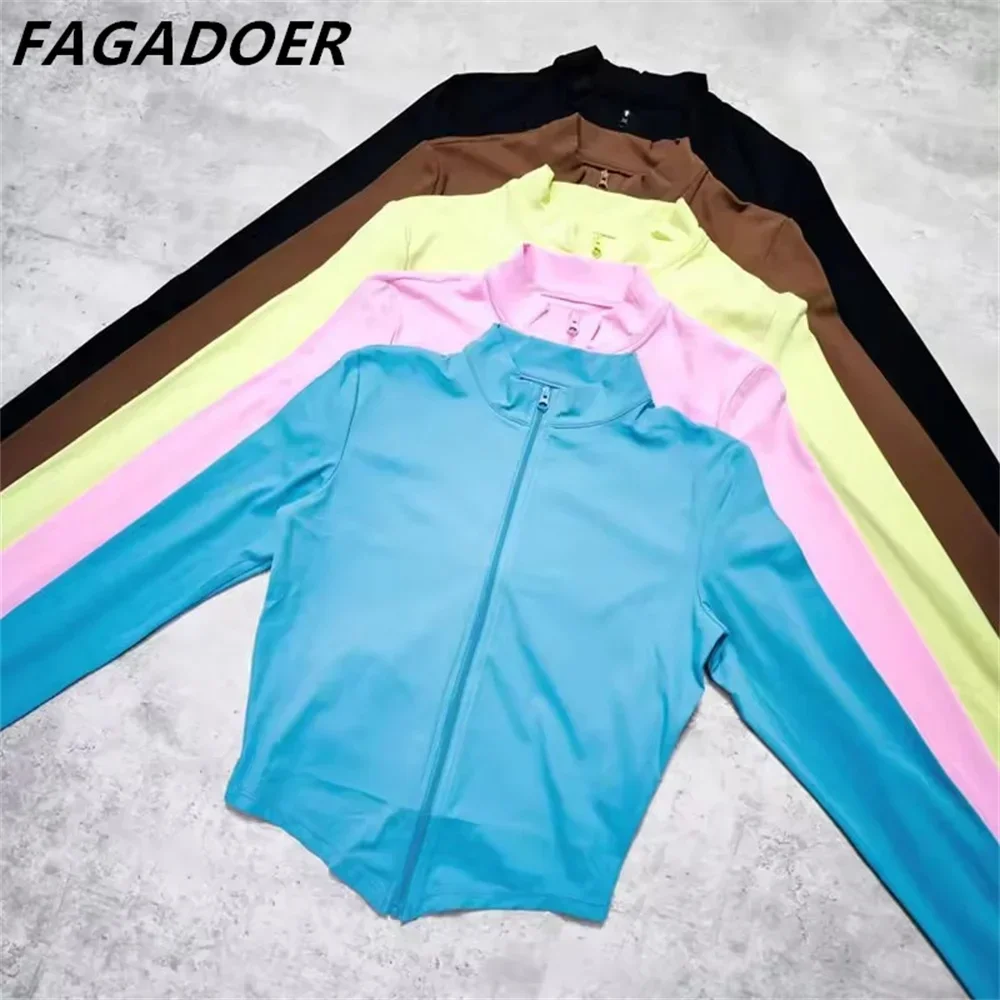 FAGADOER Casual Sporty Shorts Two Piece Sets Outfits Women High Quality Stretchy Long Sleeves Slim Tops And Shorts Tracksuit