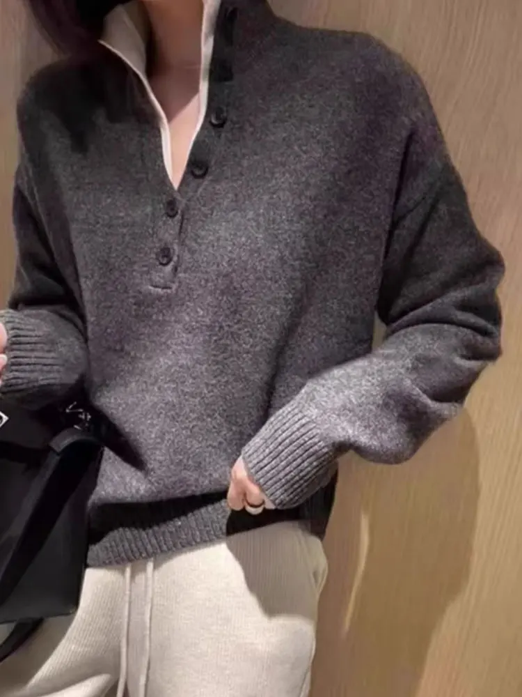 Faionable Camere Strickpullover f Open Long Sve Vielseitiger Sli Premium Feeling Fake Zweiteiler Top Trendy Commut...