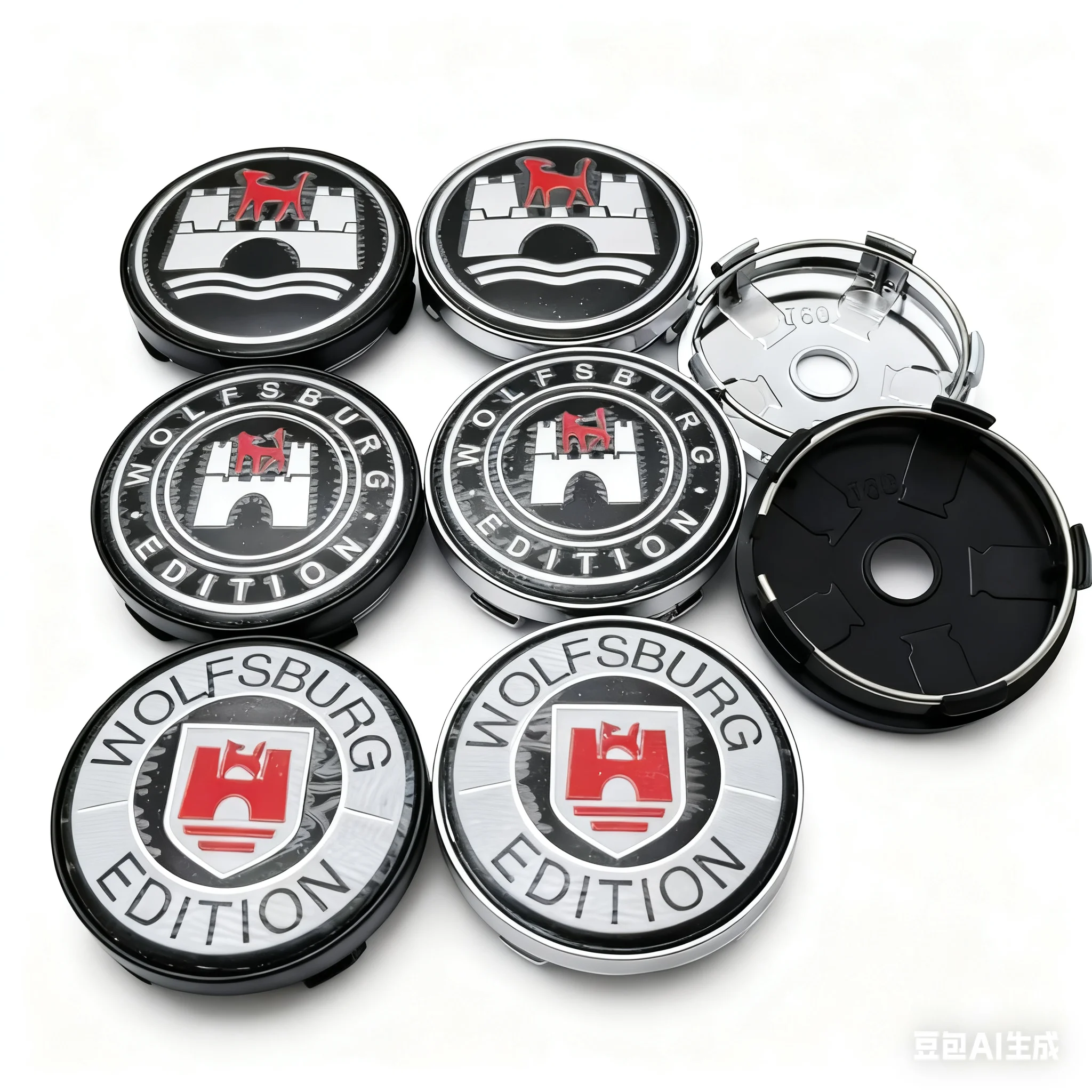 4 Stück Wolfsburg Logo Emblem Auto Radnabenkappen 60 mm 56 mm Räder Nabenkappe Wolf Abzeichen Felgen Radkappen Abdeckung Ersetzen Autozubehör