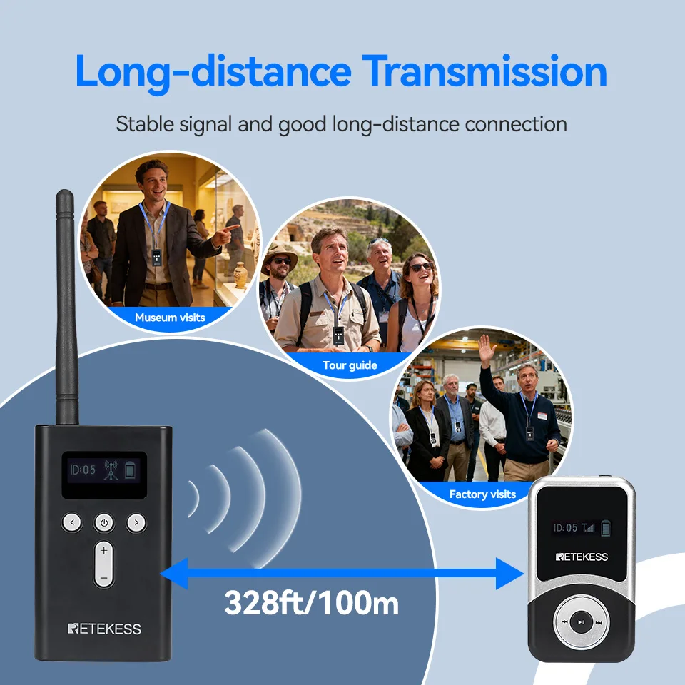 RETEKESS T130S Drahtloses Tourguide-System 2. Generation T130 Langes Standby-Zeitfenster Audio-Guide-System Mikrofon-Kopfhörer-Set für Tourismus und Meetings – Detail 5