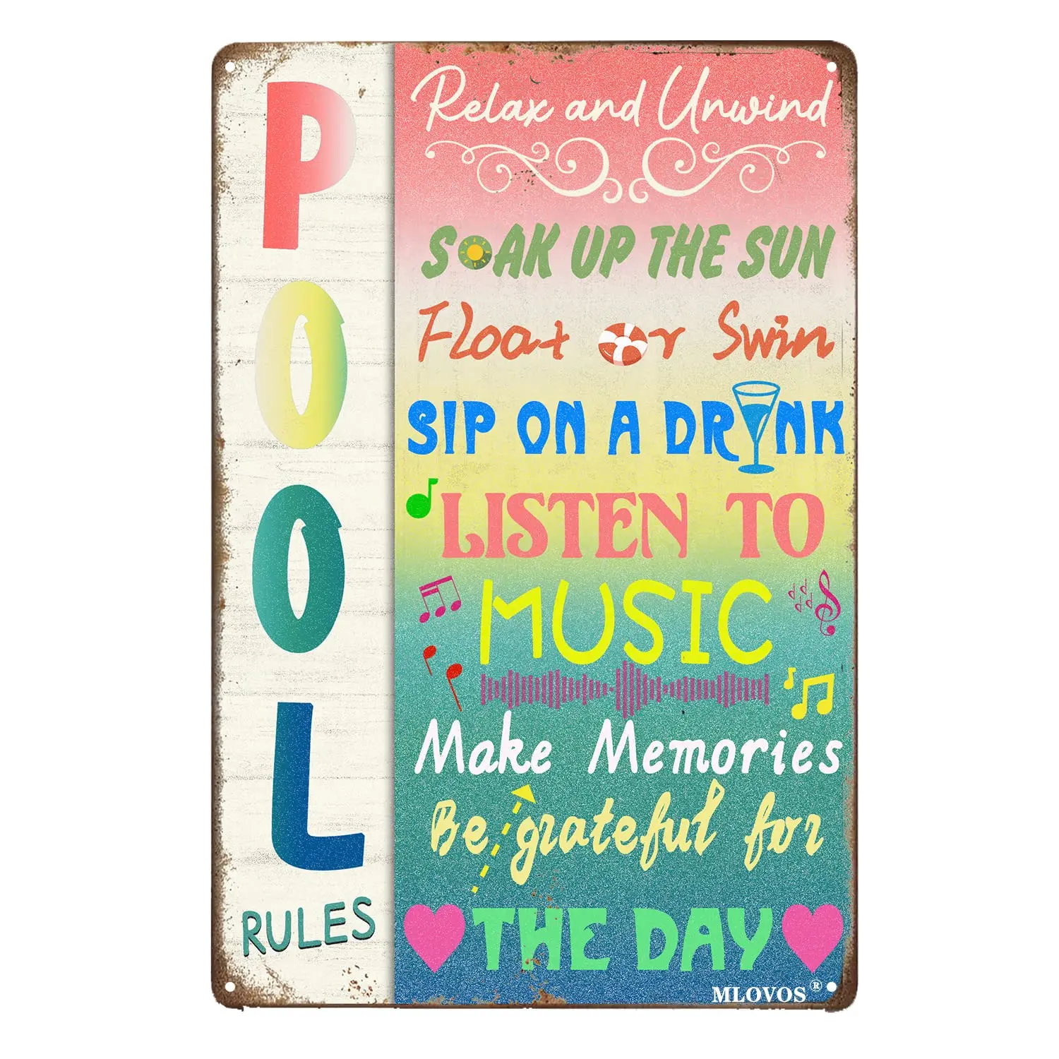 Metal Pool Signs Funny Pool Rules Tin Sign Swimming Pool Decorations for Deck Wall Art Decor Pool Tin Sign 8x12 Inches