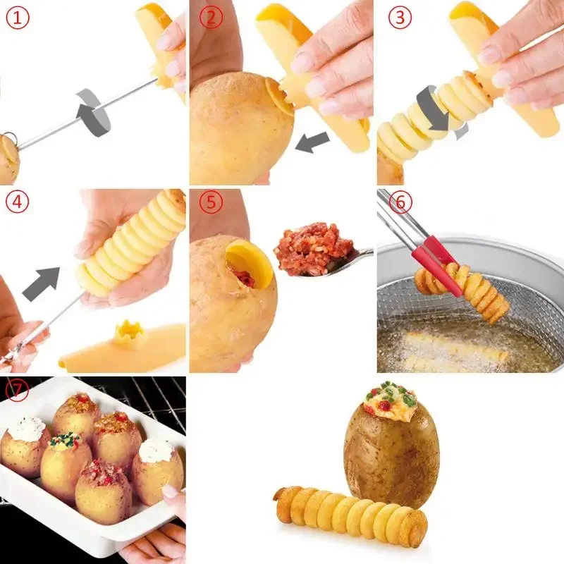 Sale Creative Potato Slicer Rotary Potato Tray Spiral Slicer Knife Handle Cut Potato Roll Kitchen Accessories Tools