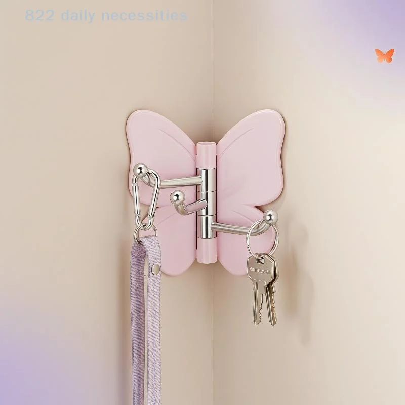 Butterfly Sticky Wall Hooks 180° Rotatable No Drill Wall Safe Non Marking Adhesive Hooks for Hanging Towel Key Hat Coat All Uses