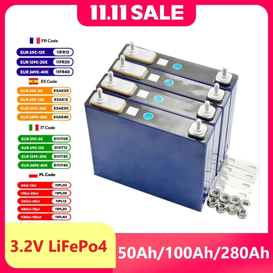 PoweMr 50Ah 100Ah 280Ah Lifepo4 batterie 3.2V cellules 4 pièces bricolage combinaison 12V Batteries extérieur maison hors réseau système cellules au Lithium
