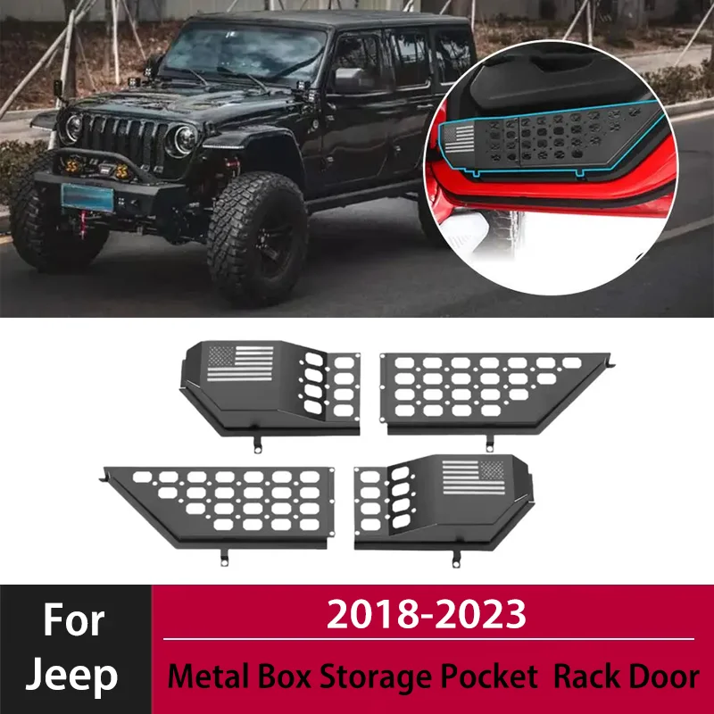 

For Jeep Wrangler JL JLU 4XE 2018-2023 Gladiator JT 2020-2023 Metal Box Front Storage Pocket Rack Door W8L1 Auto Accessories