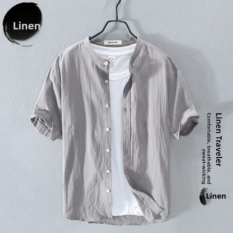 

Loose Casual Linen Cotton irt Men's ort Sve Summer Thin Stand Fit Faionable Bamboo Brand irt Four Seasons Wear