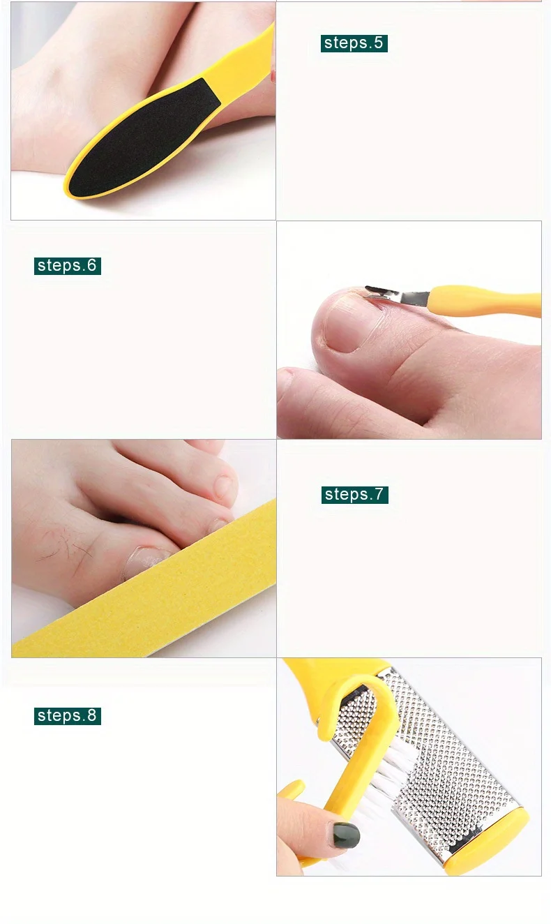 10/8-teiliges Pediküre-Set in einer Box, inklusive Fußfeile, Fußschaber, Pediküre-Werkzeugset, doppelseitige Fußpflege aus Edelstahl – Detail 10