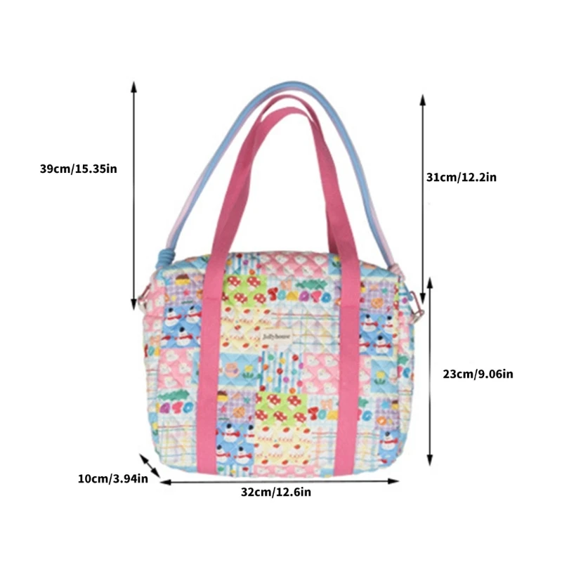 F1CB Fashionable Quilted Cotton Nappy Bag Lovely Pattern with Ample Storage Space Mom Handbag for Modern Moms travel