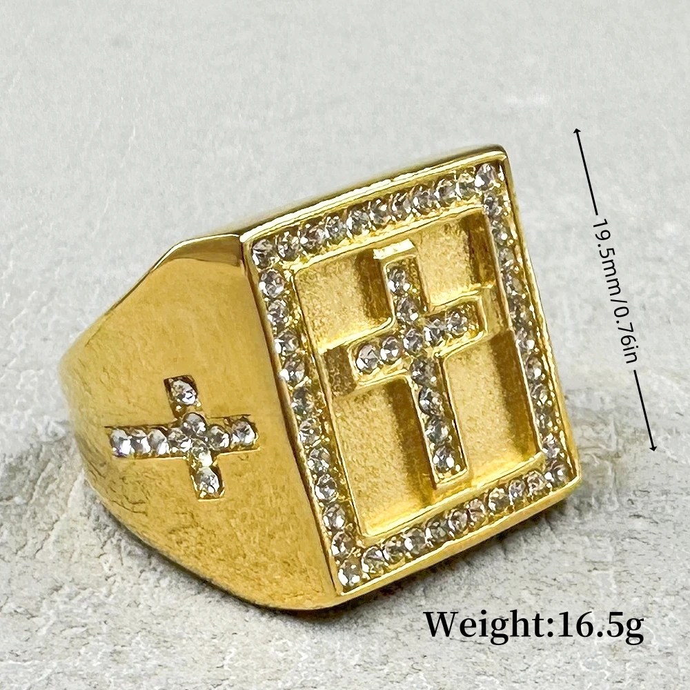 Hip hop Punk Christ Cross Chunky Ring luxury for Men Women 316L Stainless Steel With Rhinestone Religion Prayer Male  Jewelry